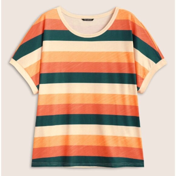 BloomChic Size M Colored Striped Crew Neck Batwing Sleeve T-shirt us size 10 - Picture 4 of 5